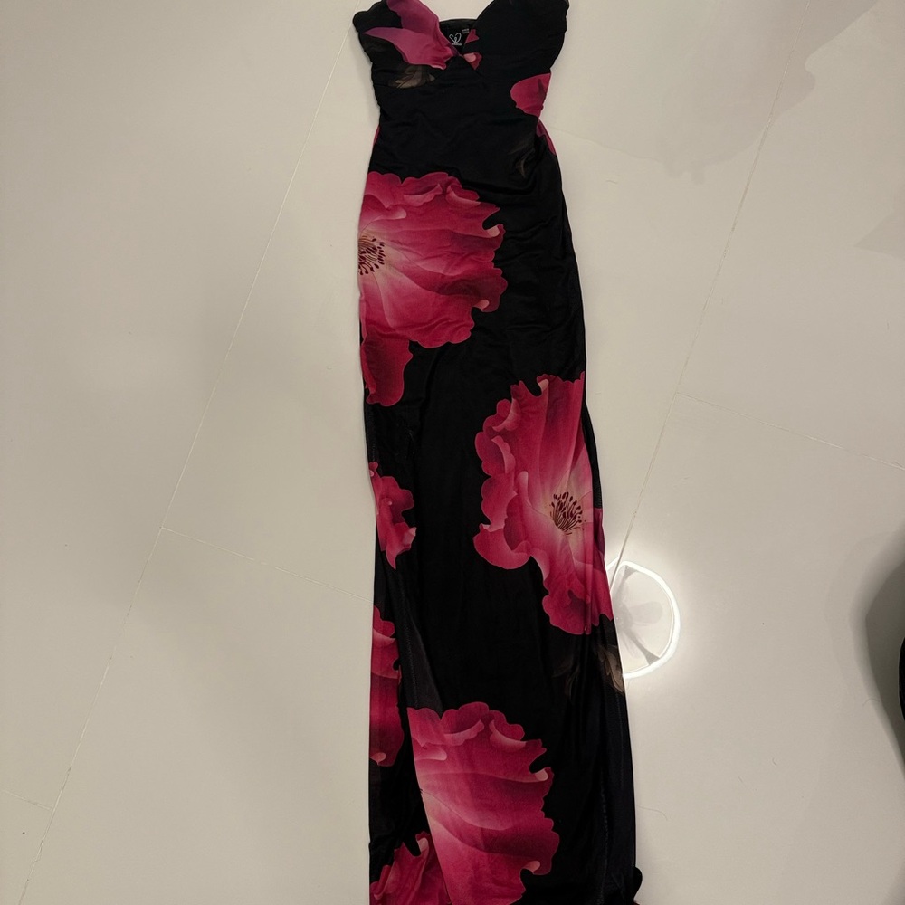 Elegant Black and Pink Floral Women's Dress